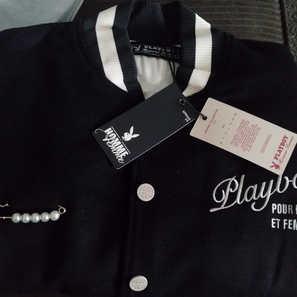 🔥NWT Rare Playboy Varsity Jacket-100%Leather Sleeves & Wool Body-Unisex XS men - Picture 3 of 6